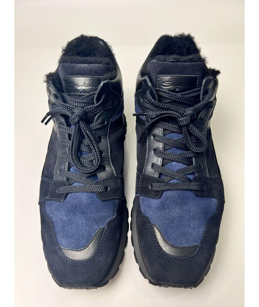 SANTONI Темно-синие замшевые высокие кроссовки / кеды, фото 3