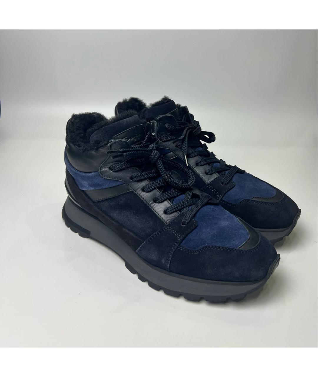 SANTONI Темно-синие замшевые высокие кроссовки / кеды, фото 2