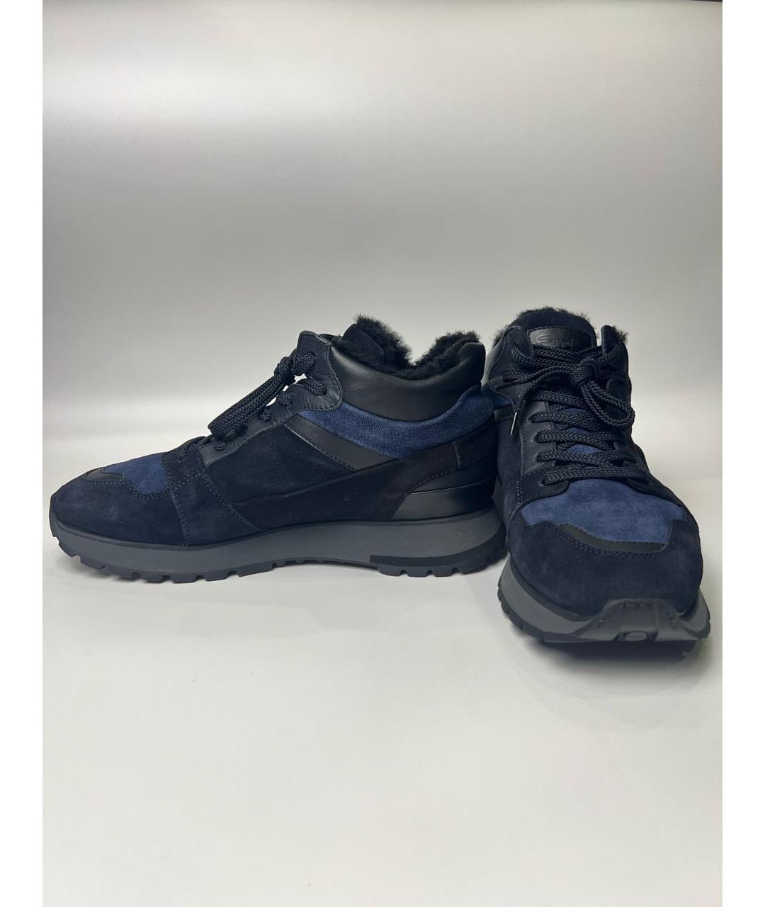 SANTONI Темно-синие замшевые высокие кроссовки / кеды, фото 8
