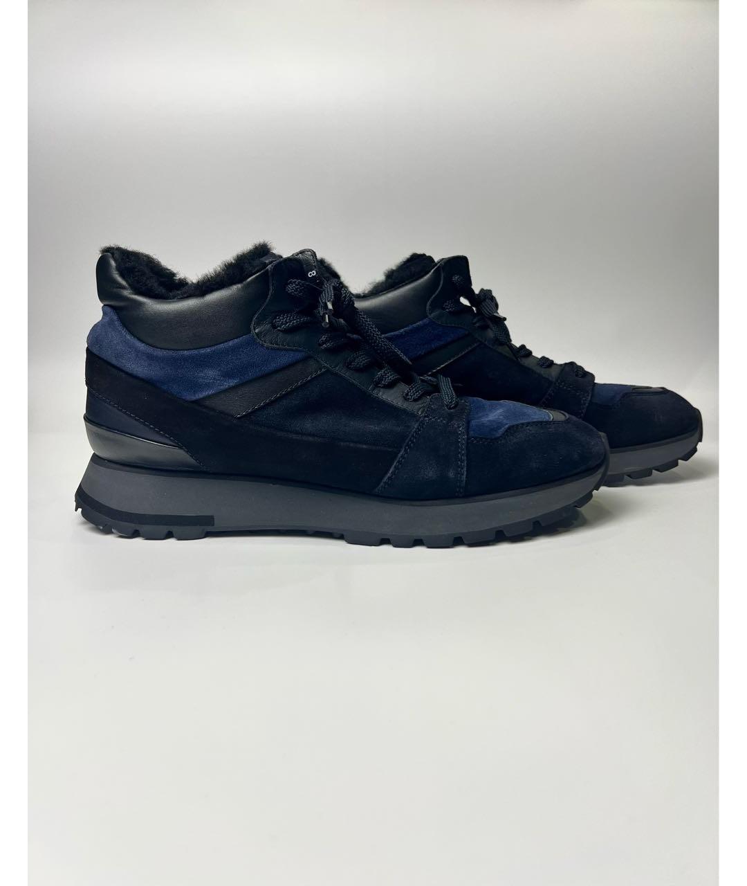 SANTONI Темно-синие замшевые высокие кроссовки / кеды, фото 9