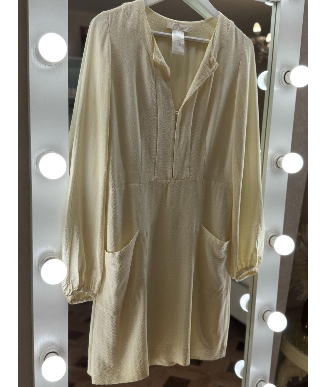CHLOE Бежевое шелковое повседневное платье, фото 5