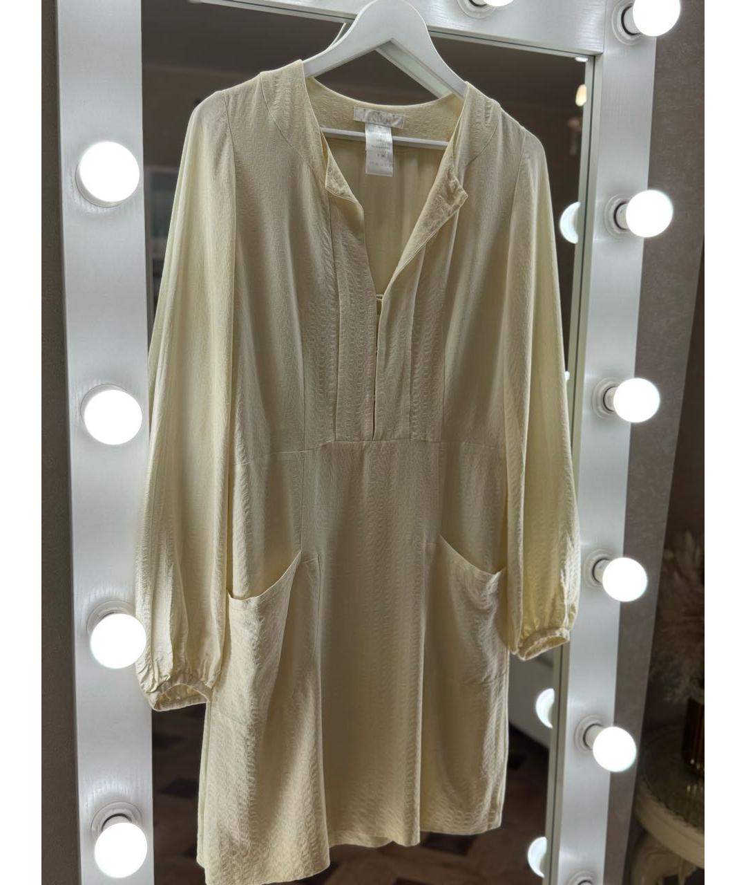 CHLOE Бежевое шелковое повседневное платье, фото 4