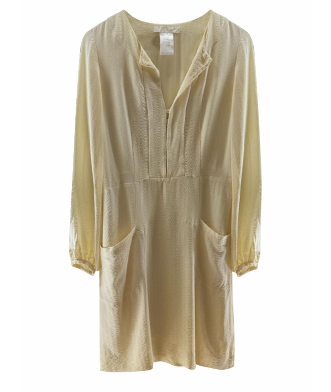 CHLOE Бежевое шелковое повседневное платье, фото 1