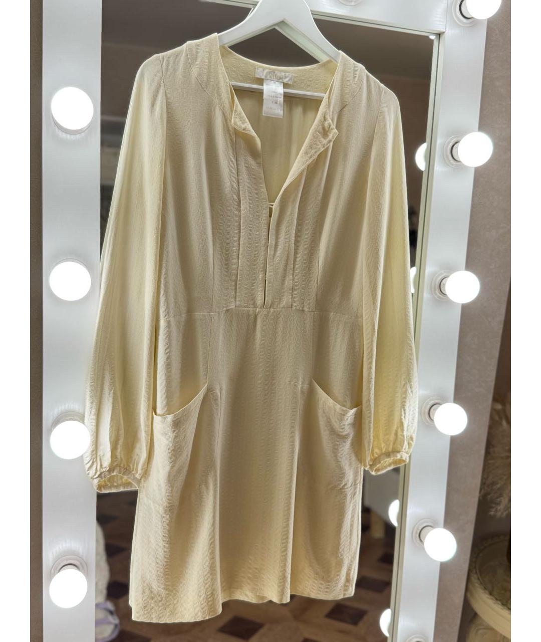 CHLOE Бежевое шелковое повседневное платье, фото 6