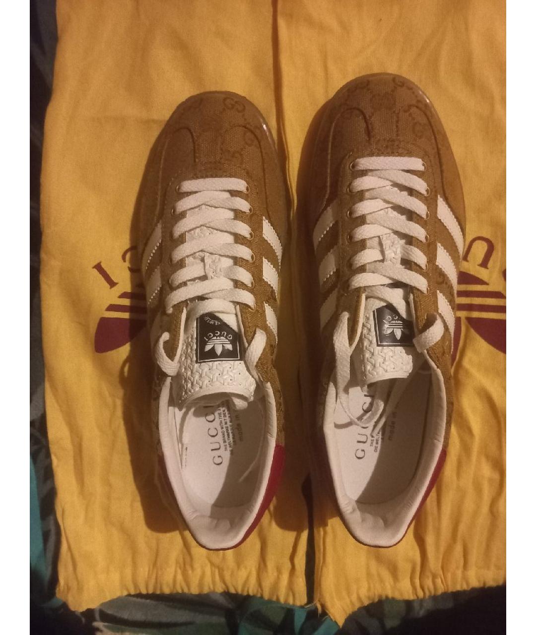 GUCCI Горчичные текстильные низкие кроссовки / кеды, фото 3
