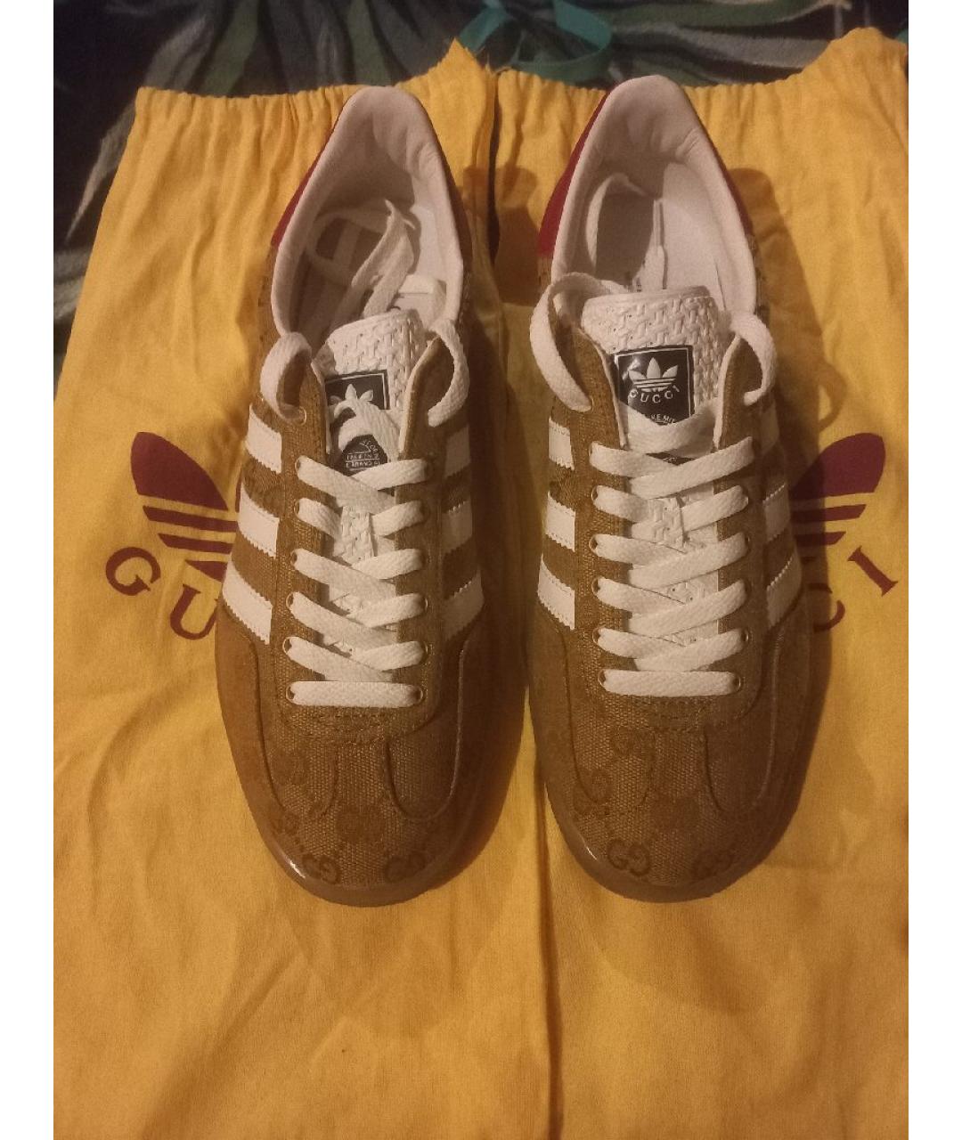 GUCCI Горчичные текстильные низкие кроссовки / кеды, фото 2