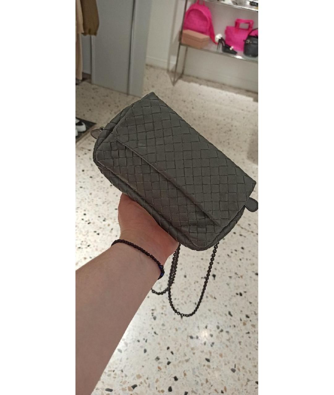 BOTTEGA VENETA Серая кожаная сумка через плечо, фото 8