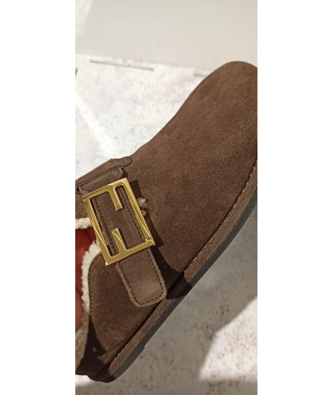 FENDI Коричневые замшевые мюли, фото 7