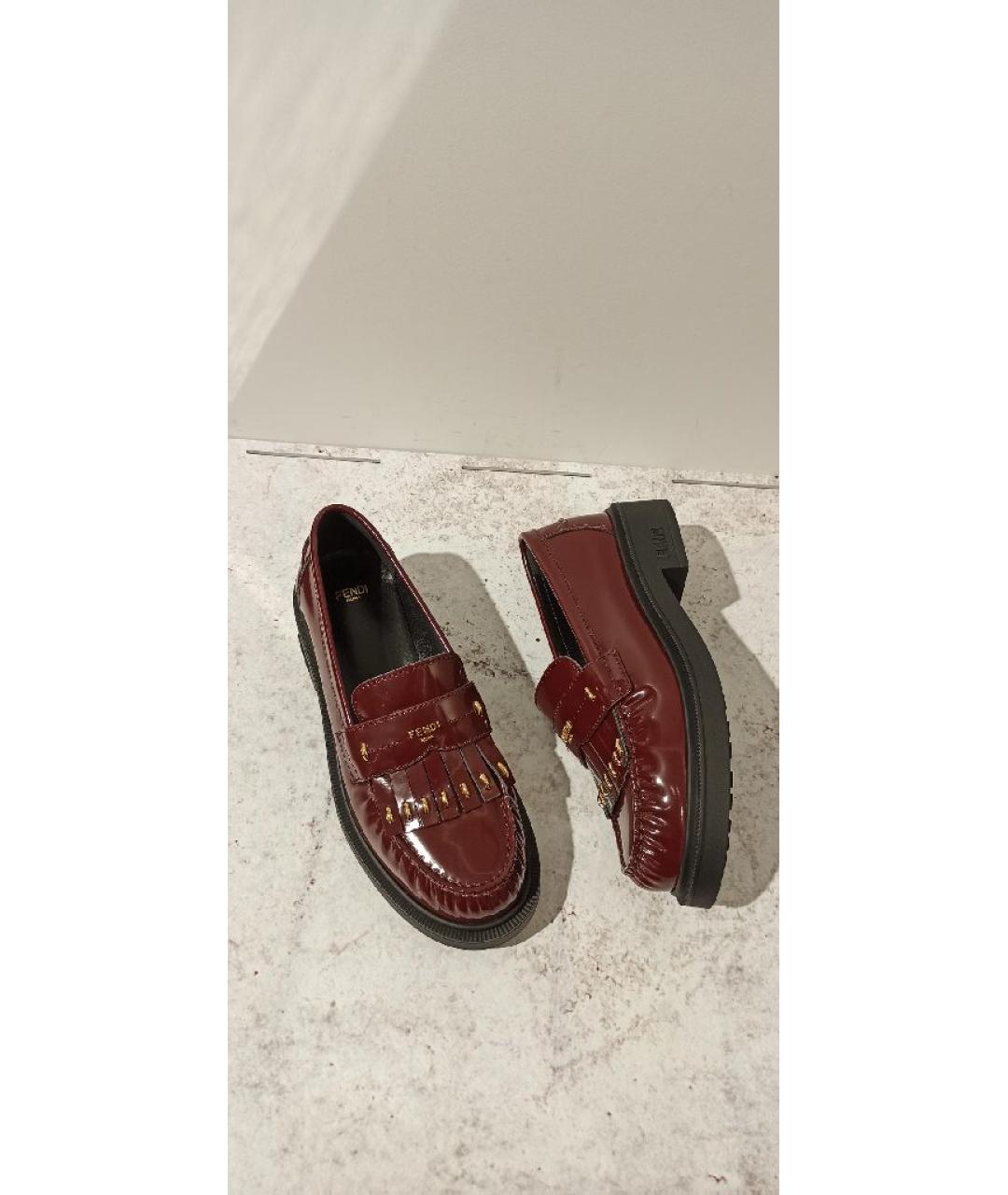 FENDI Красные кожаные лоферы, фото 4