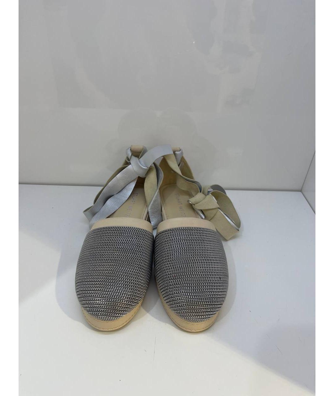 STUART WEITZMAN Серебряные кожаные эспадрильи, фото 3