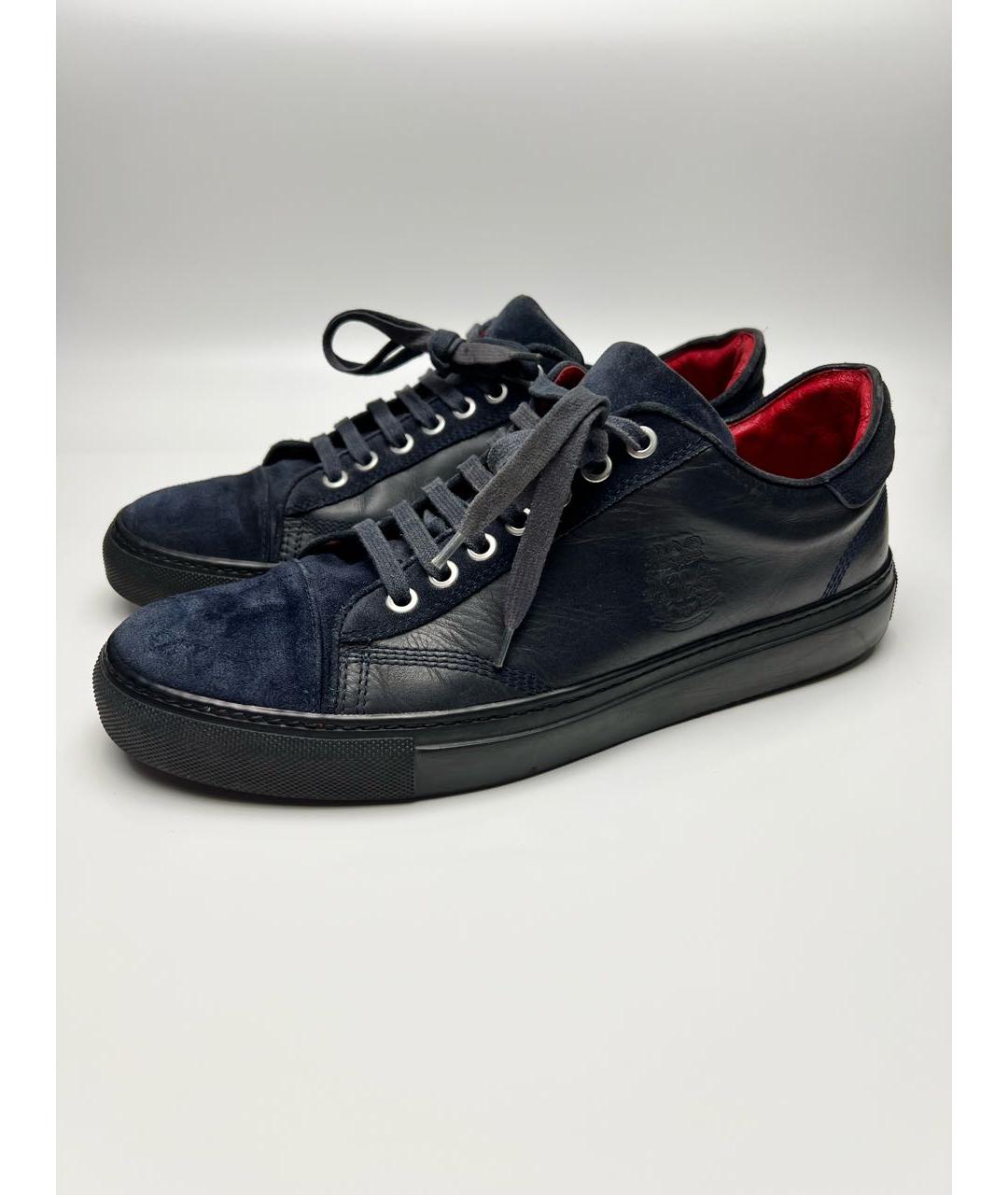 BILLIONAIRE Темно-синие кожаные низкие кроссовки / кеды, фото 6