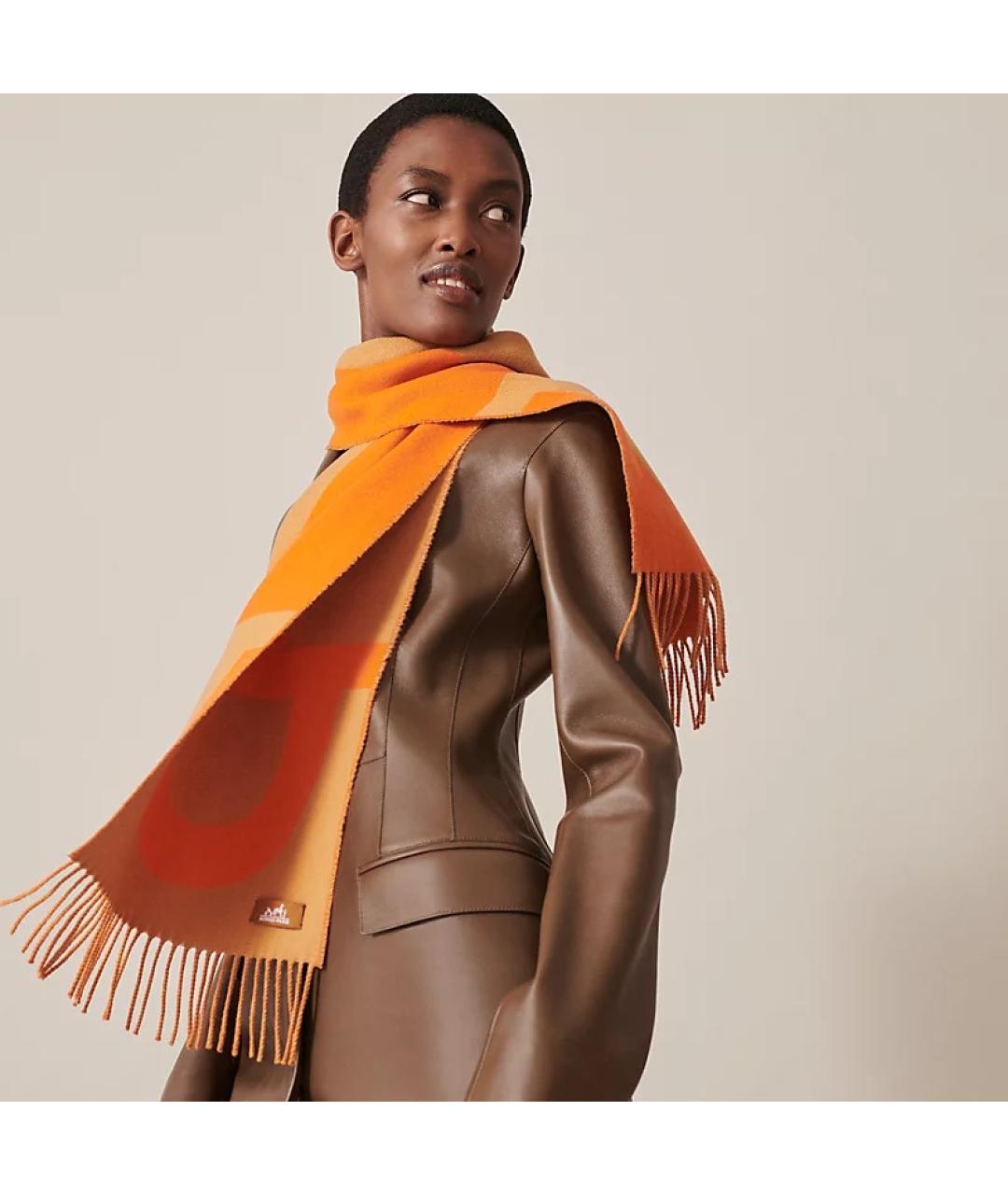 HERMES Оранжевый кашемировый шарф, фото 3