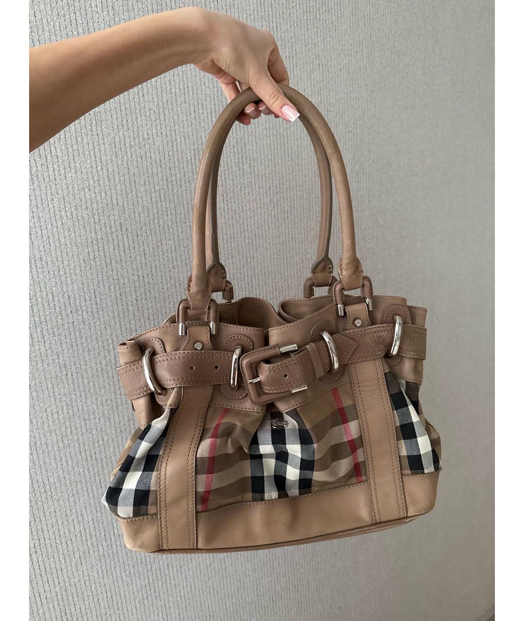 BURBERRY Бежевая тканевая сумка с короткими ручками, фото 4