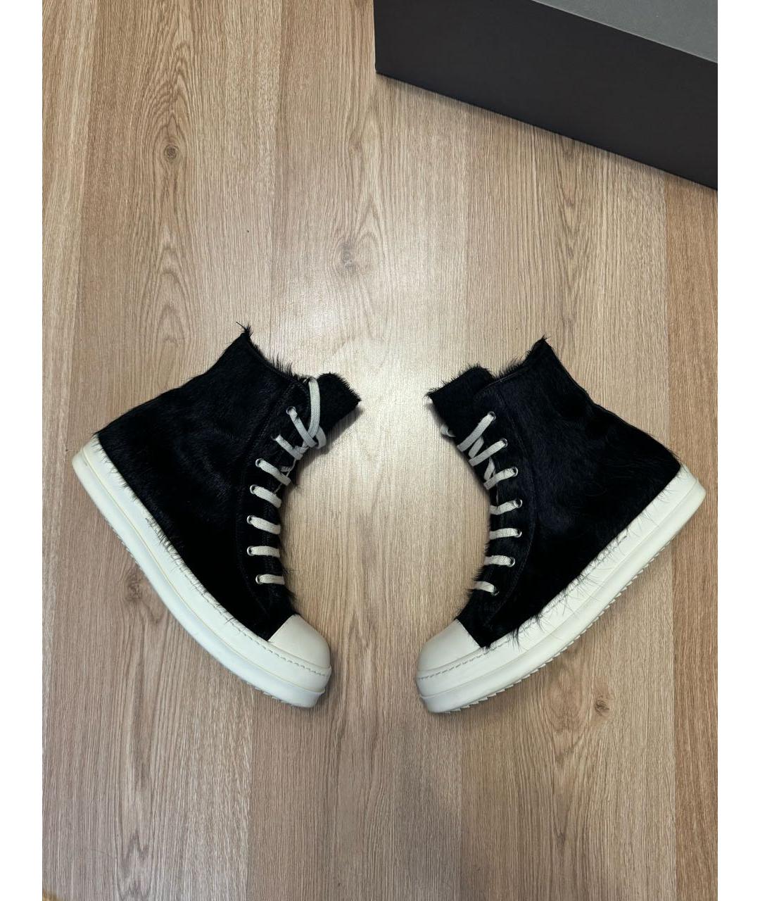 RICK OWENS Черные кожаные высокие кроссовки / кеды, фото 6