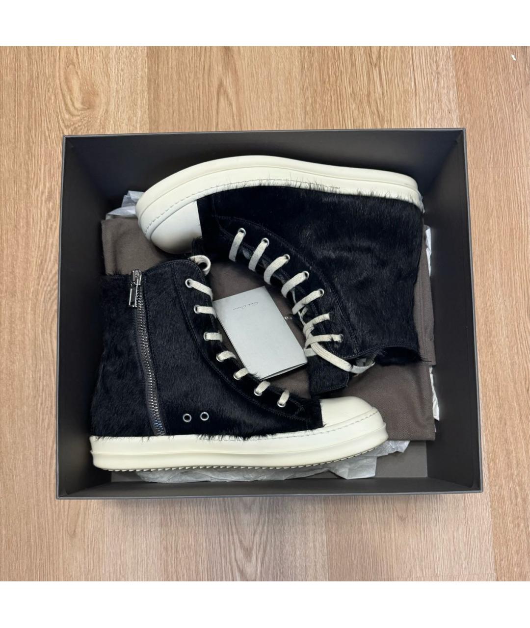 RICK OWENS Черные кожаные высокие кроссовки / кеды, фото 4