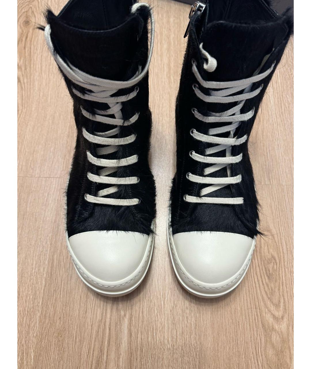 RICK OWENS Черные кожаные высокие кроссовки / кеды, фото 2