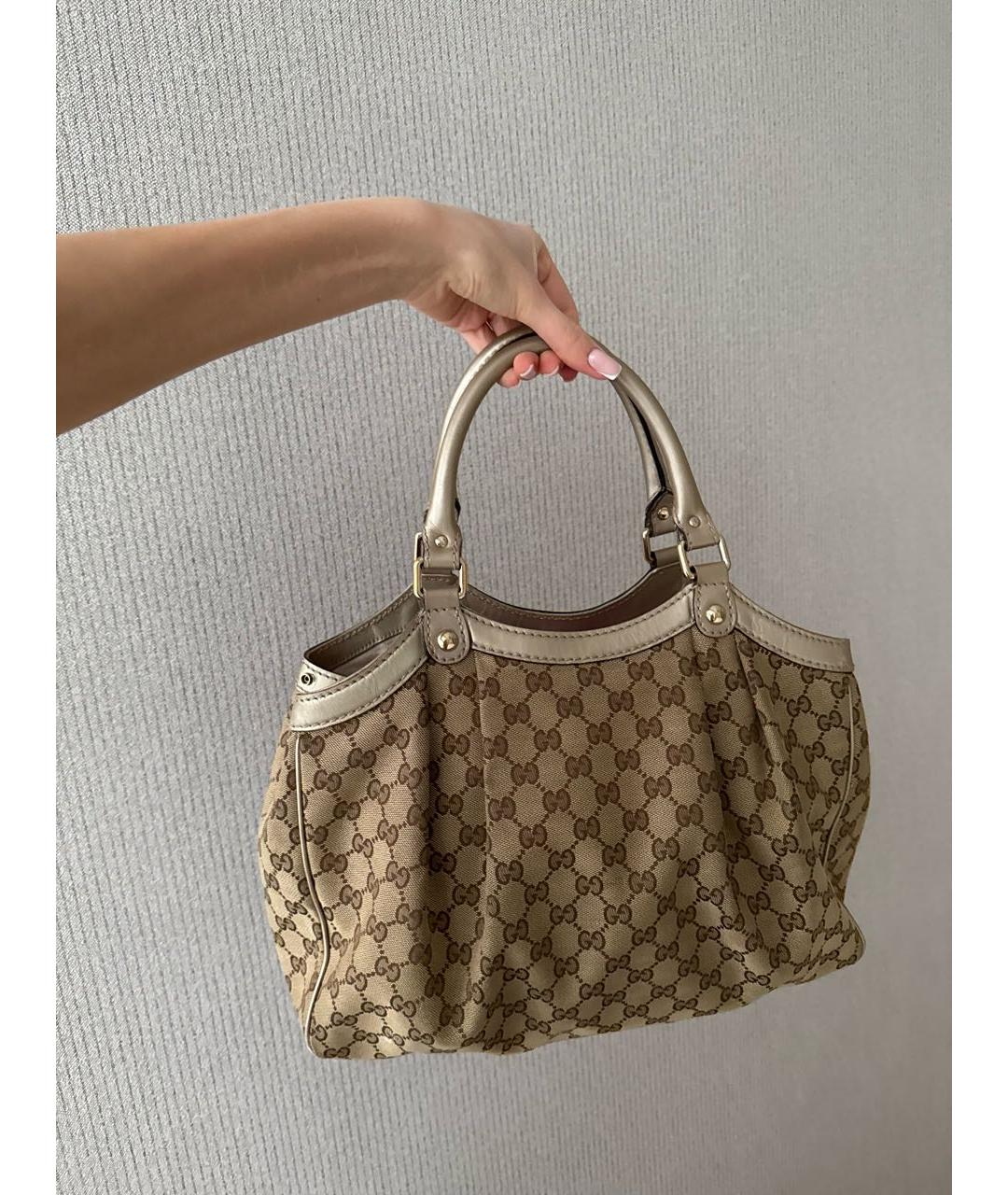 GUCCI Золотая тканевая сумка с короткими ручками, фото 2