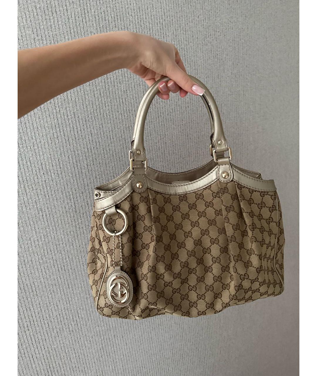 GUCCI Золотая тканевая сумка с короткими ручками, фото 3