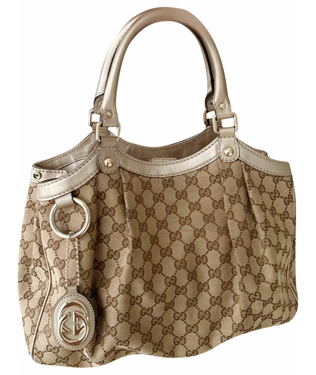 GUCCI Золотая тканевая сумка с короткими ручками, фото 1