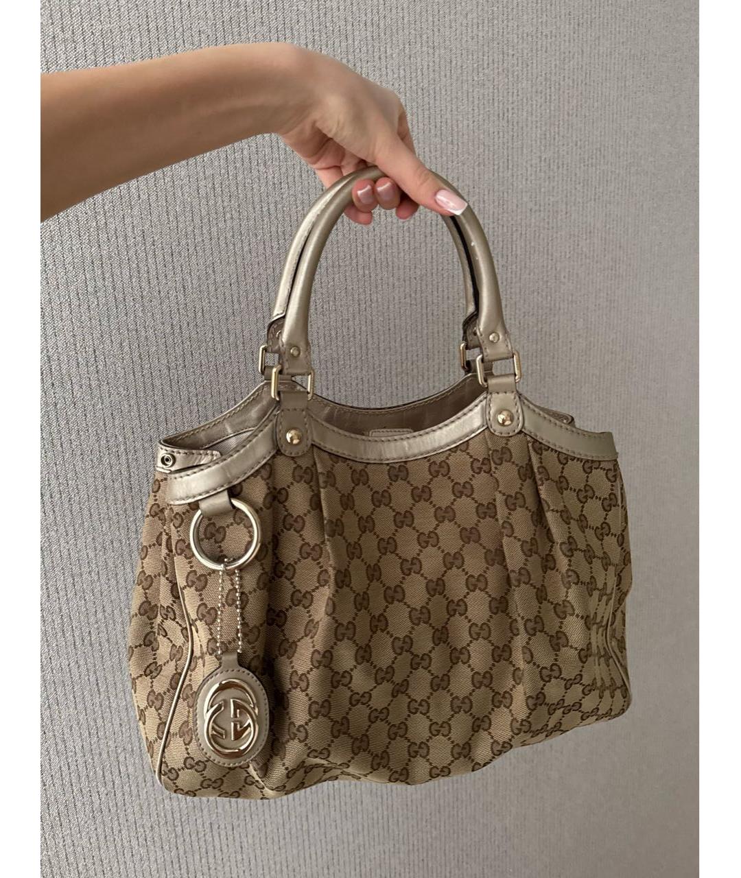 GUCCI Золотая тканевая сумка с короткими ручками, фото 5