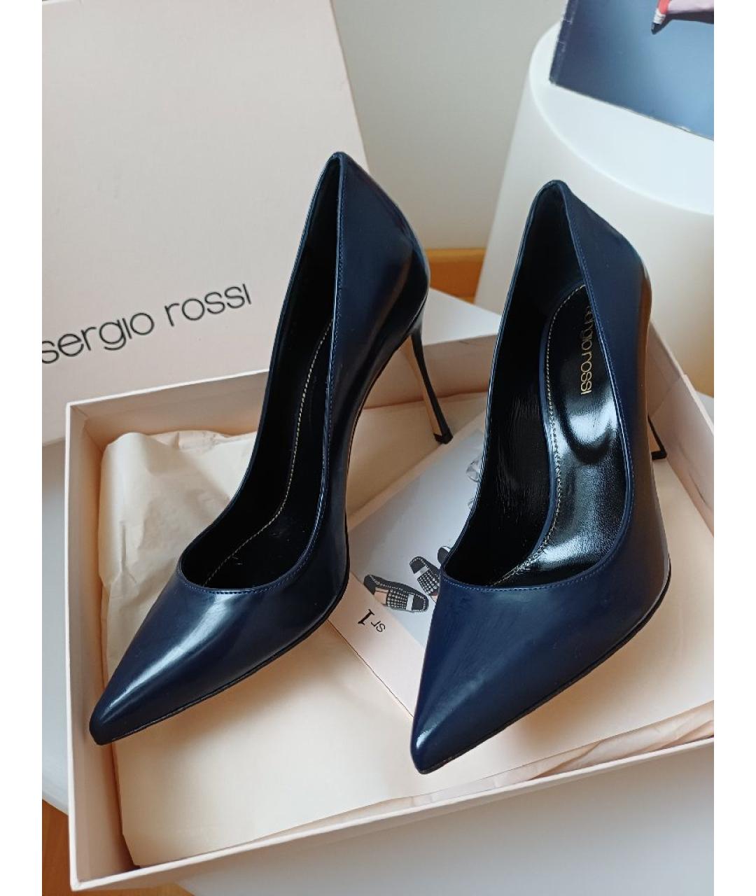 SERGIO ROSSI Темно-синие туфли из лакированной кожи, фото 2