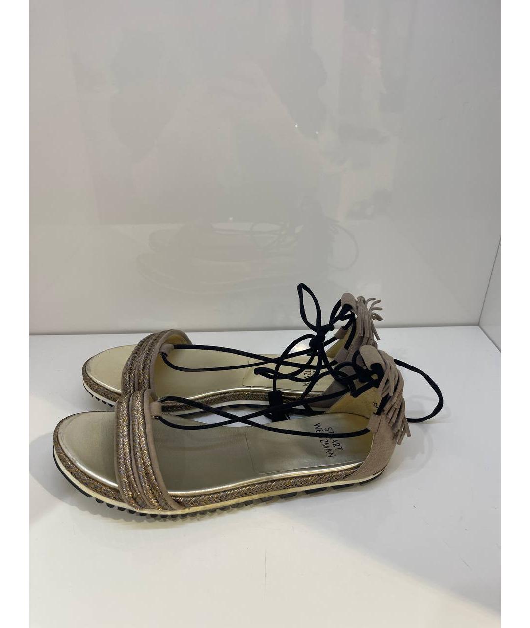 STUART WEITZMAN Бежевые текстильные босоножки, фото 4