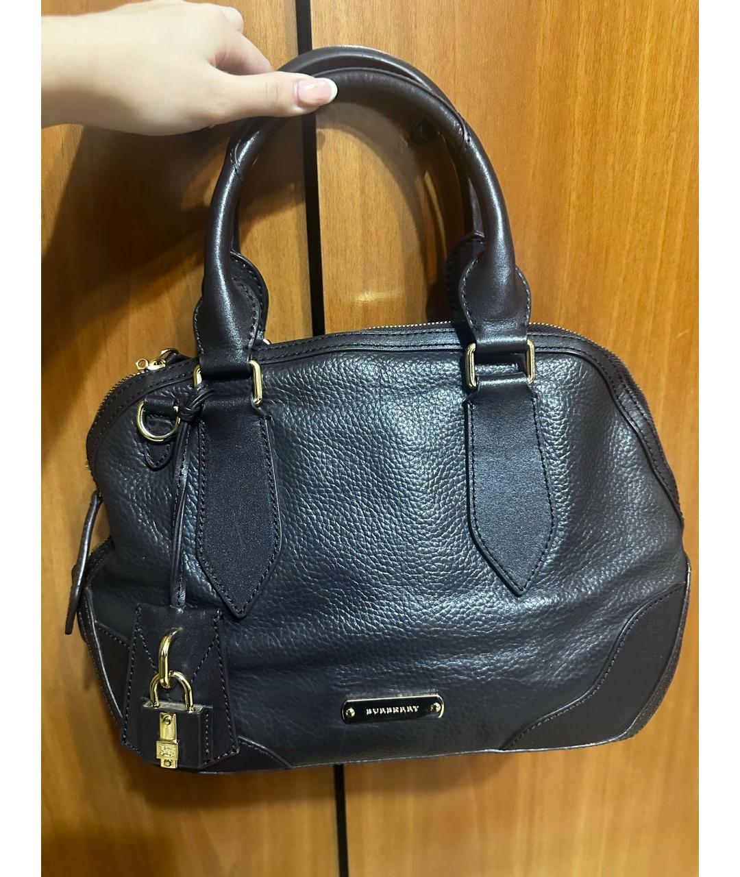 BURBERRY Черная кожаная сумка с короткими ручками, фото 5