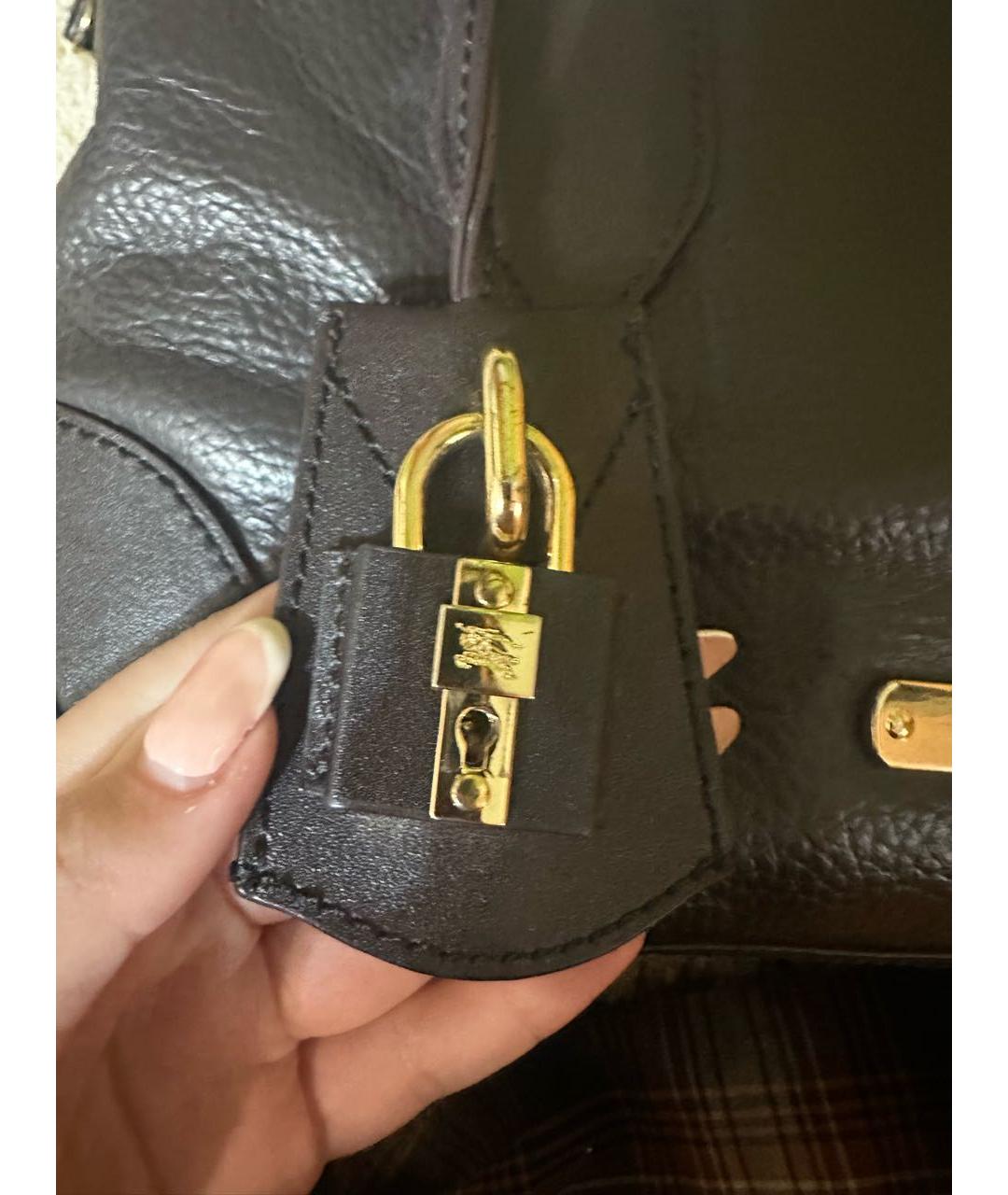 BURBERRY Черная кожаная сумка с короткими ручками, фото 2