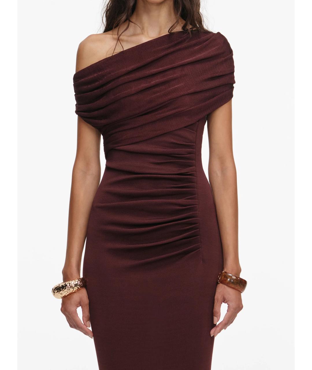 SELF-PORTRAIT Коричневое вискозное вечернее платье, фото 5