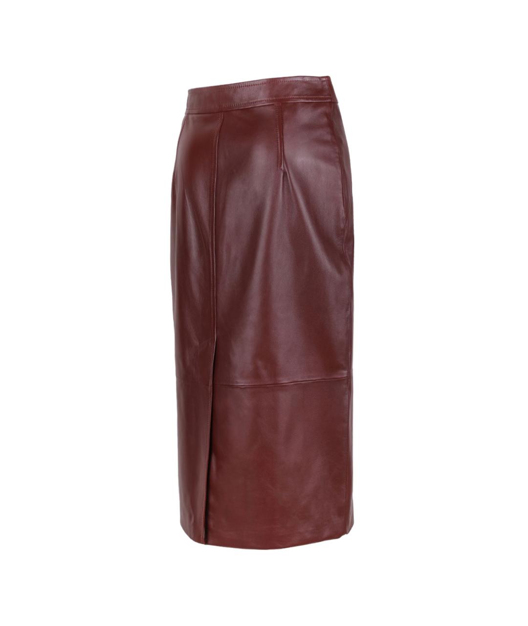 MAX MARA STUDIO Бордовая кожаная юбка миди, фото 3