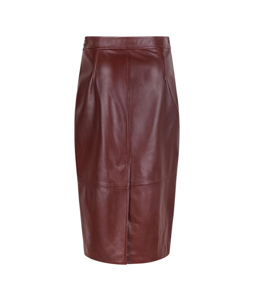 MAX MARA STUDIO Бордовая кожаная юбка миди, фото 2