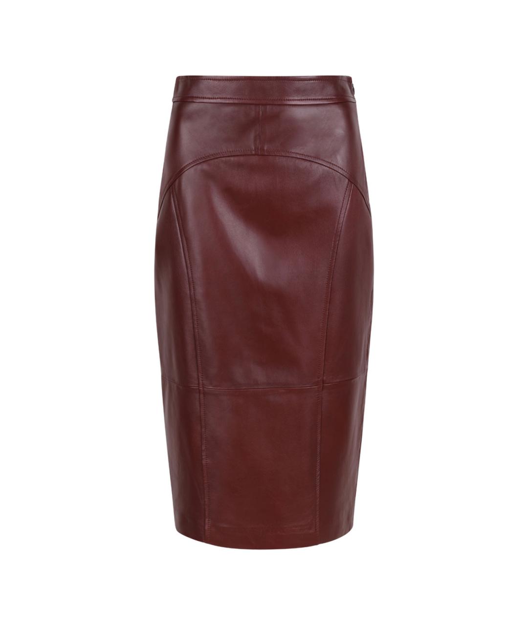 MAX MARA STUDIO Бордовая кожаная юбка миди, фото 1