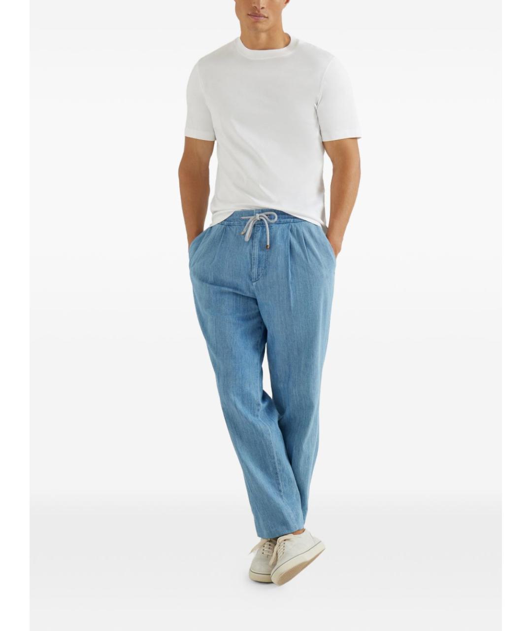 BRUNELLO CUCINELLI Синие хлопковые повседневные брюки, фото 4