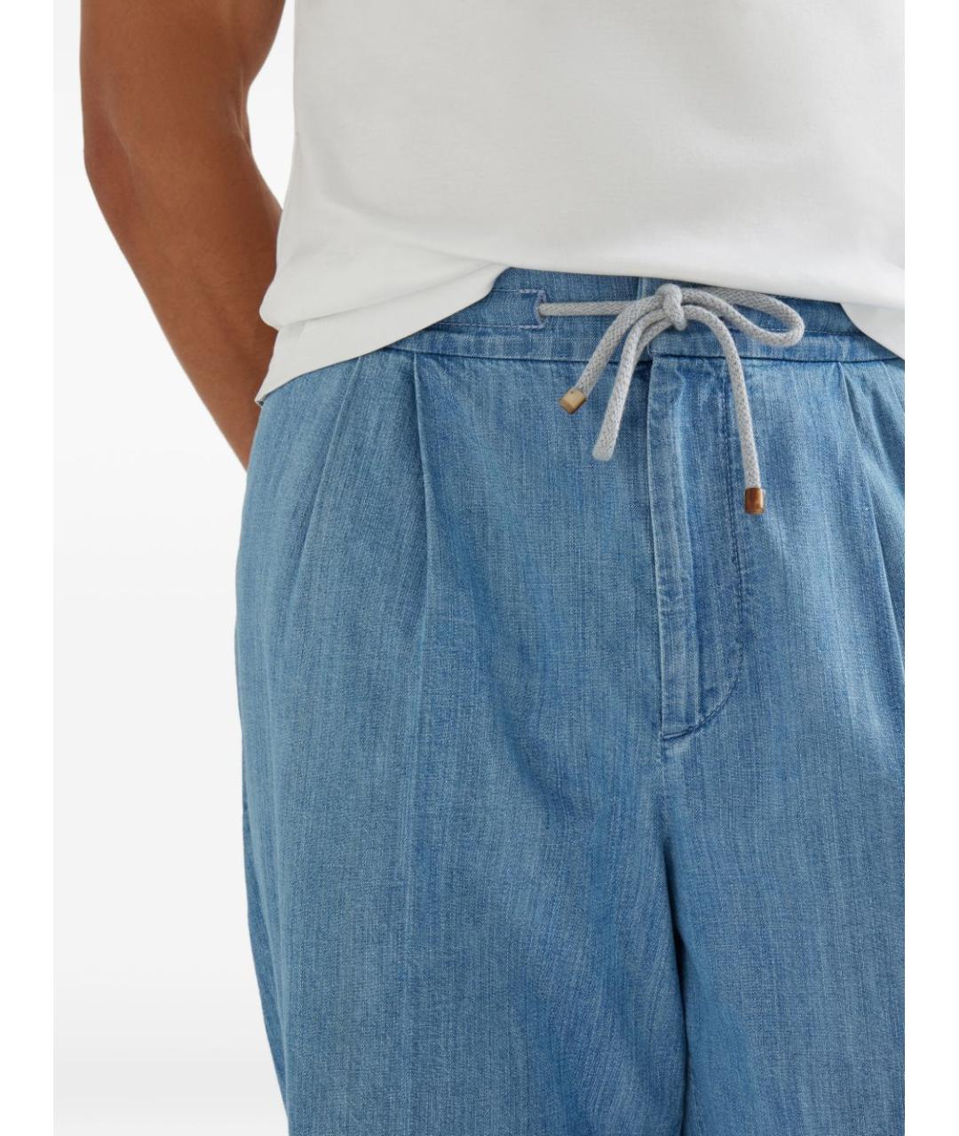 BRUNELLO CUCINELLI Синие хлопковые повседневные брюки, фото 2