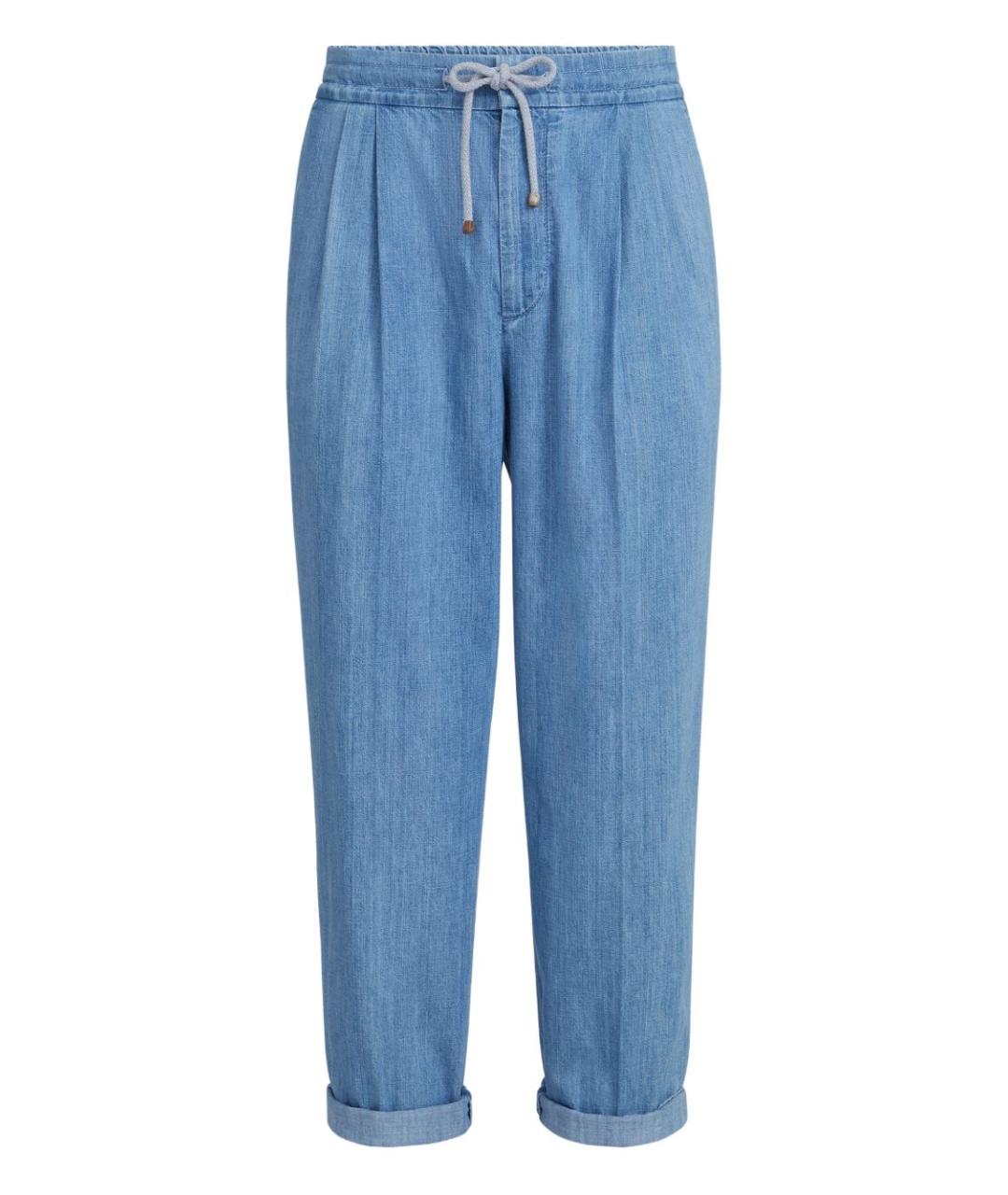 BRUNELLO CUCINELLI Синие хлопковые повседневные брюки, фото 1