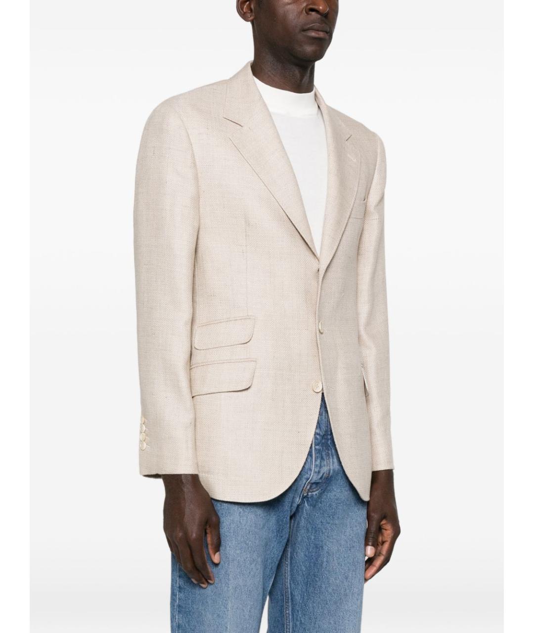 BRUNELLO CUCINELLI Бежевый шелковый пиджак, фото 3