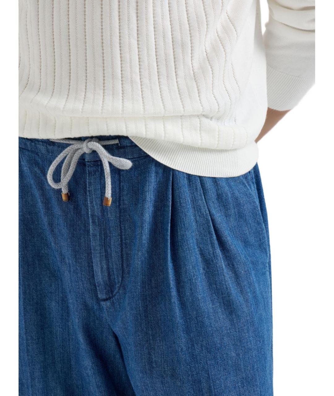 BRUNELLO CUCINELLI Синие хлопковые повседневные брюки, фото 3