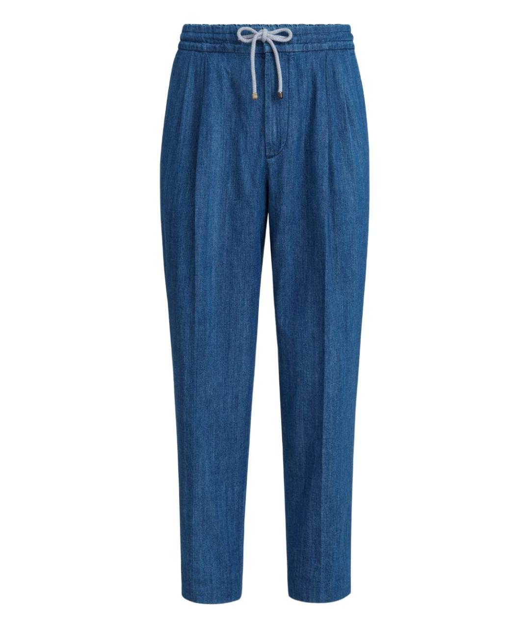 BRUNELLO CUCINELLI Синие хлопковые повседневные брюки, фото 1