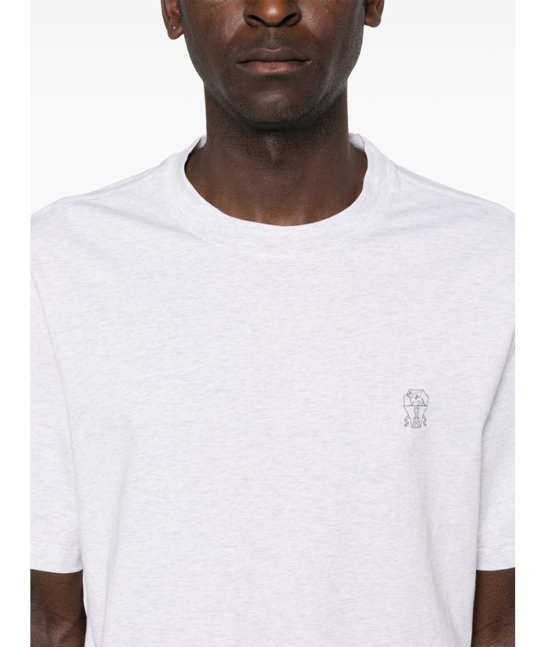 BRUNELLO CUCINELLI Серая хлопковая футболка, фото 5