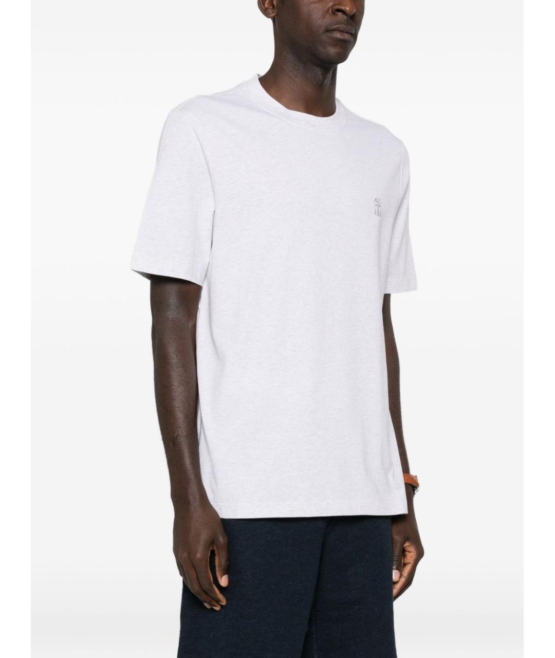 BRUNELLO CUCINELLI Серая хлопковая футболка, фото 2