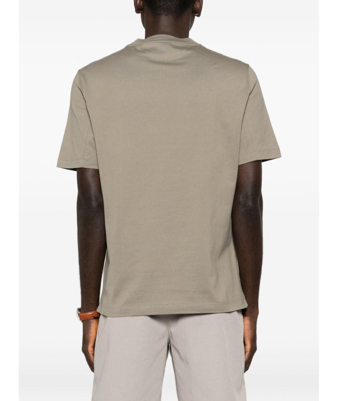 BRUNELLO CUCINELLI Хаки хлопковая футболка, фото 2