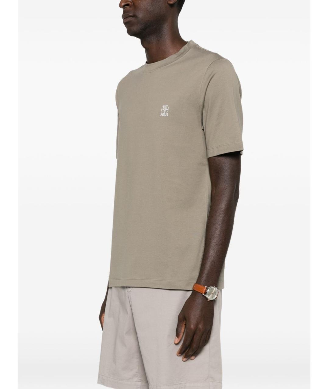 BRUNELLO CUCINELLI Хаки хлопковая футболка, фото 4