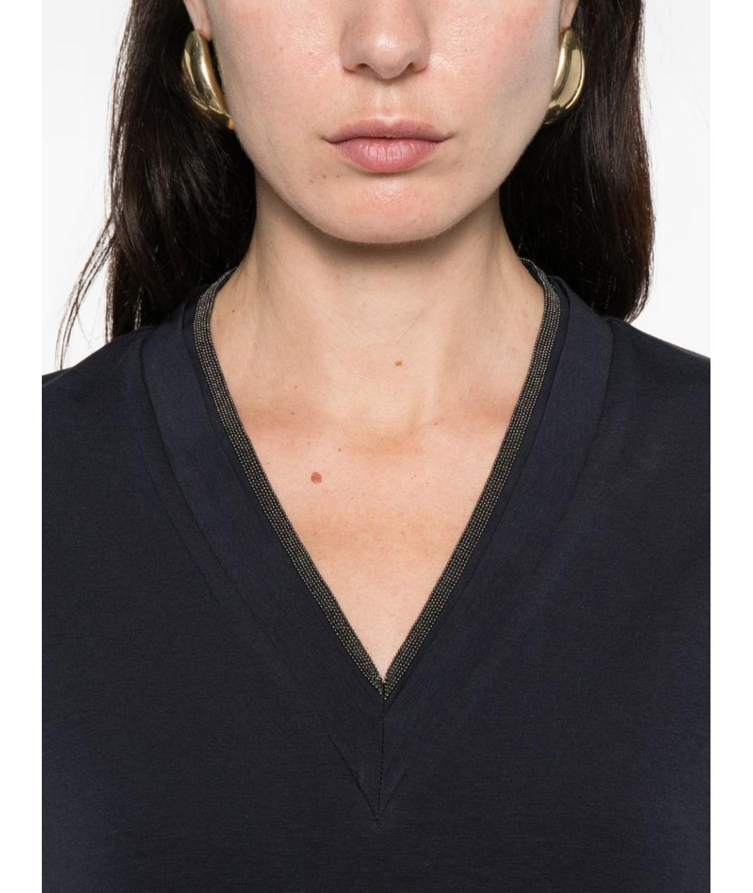 BRUNELLO CUCINELLI Синяя хлопковая футболка, фото 5