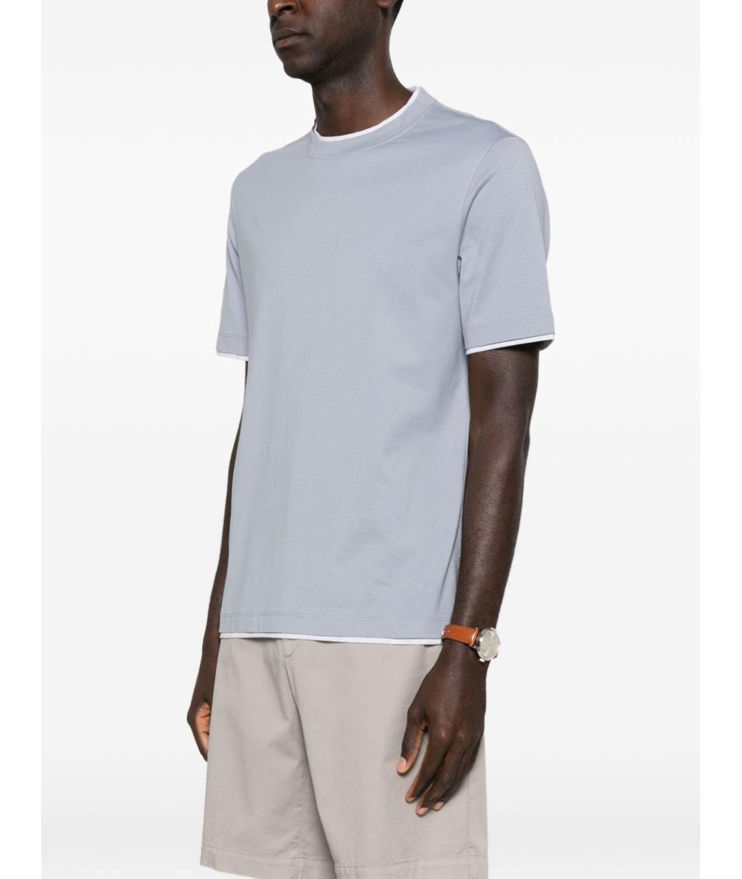 BRUNELLO CUCINELLI Голубая хлопковая футболка, фото 3