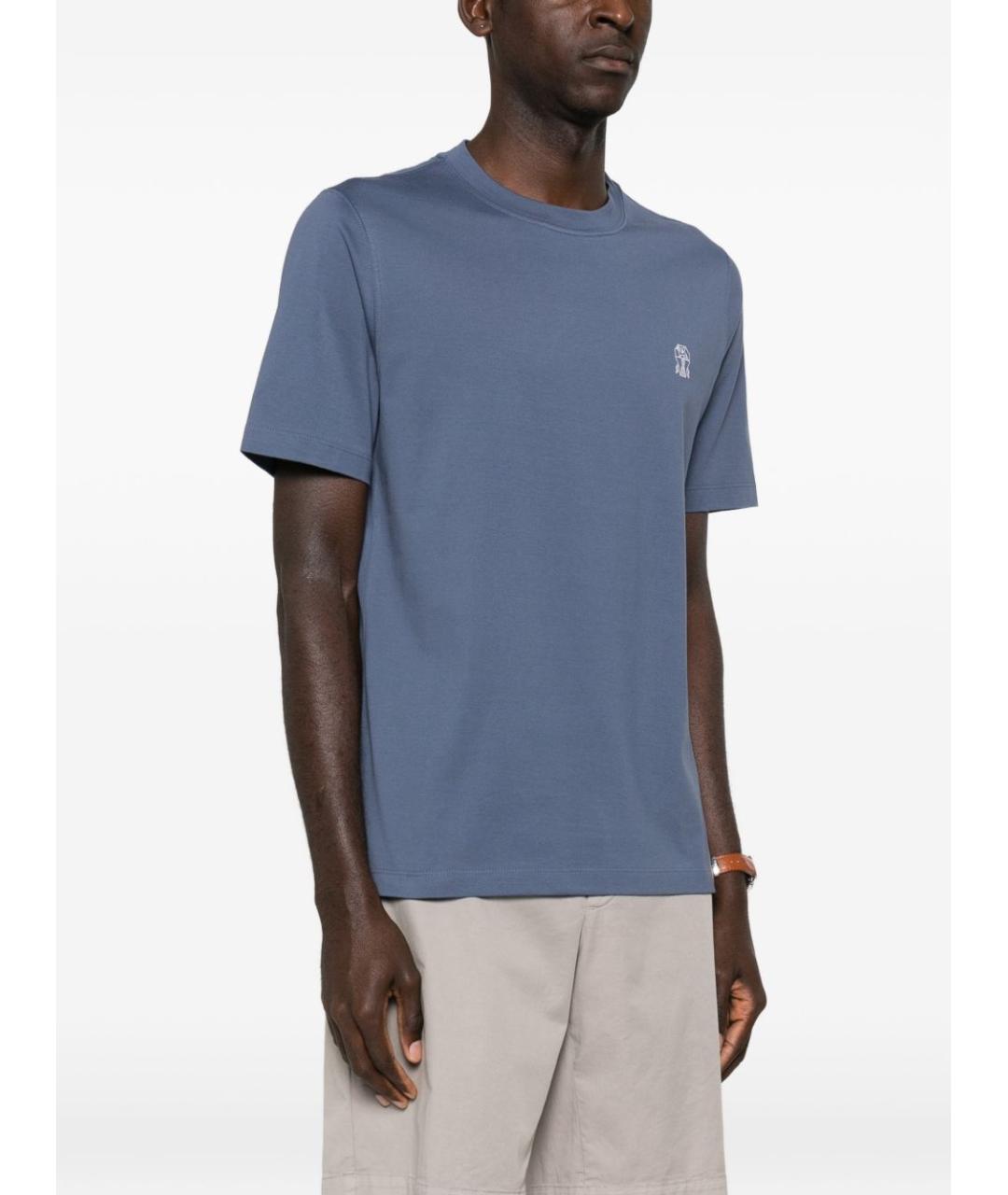 BRUNELLO CUCINELLI Синяя хлопковая футболка, фото 5
