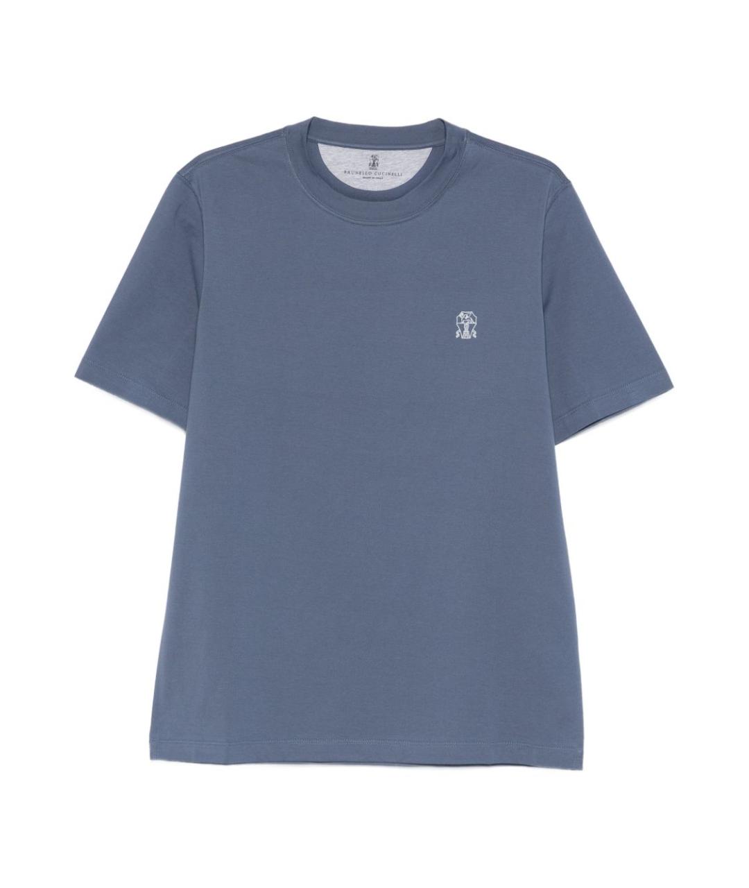 BRUNELLO CUCINELLI Синяя хлопковая футболка, фото 1