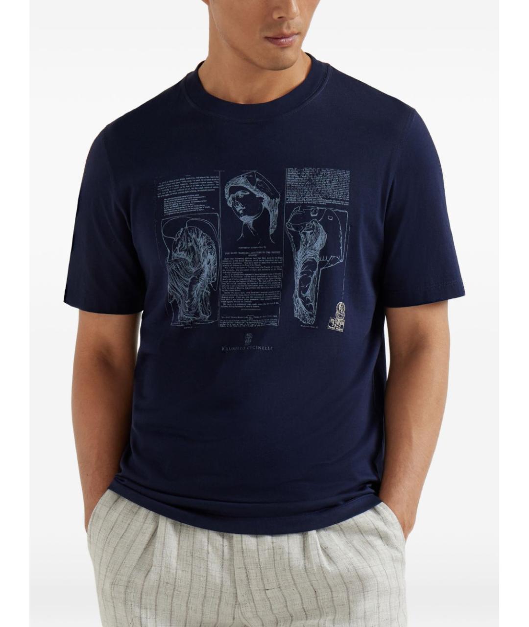 BRUNELLO CUCINELLI Синяя хлопковая футболка, фото 3