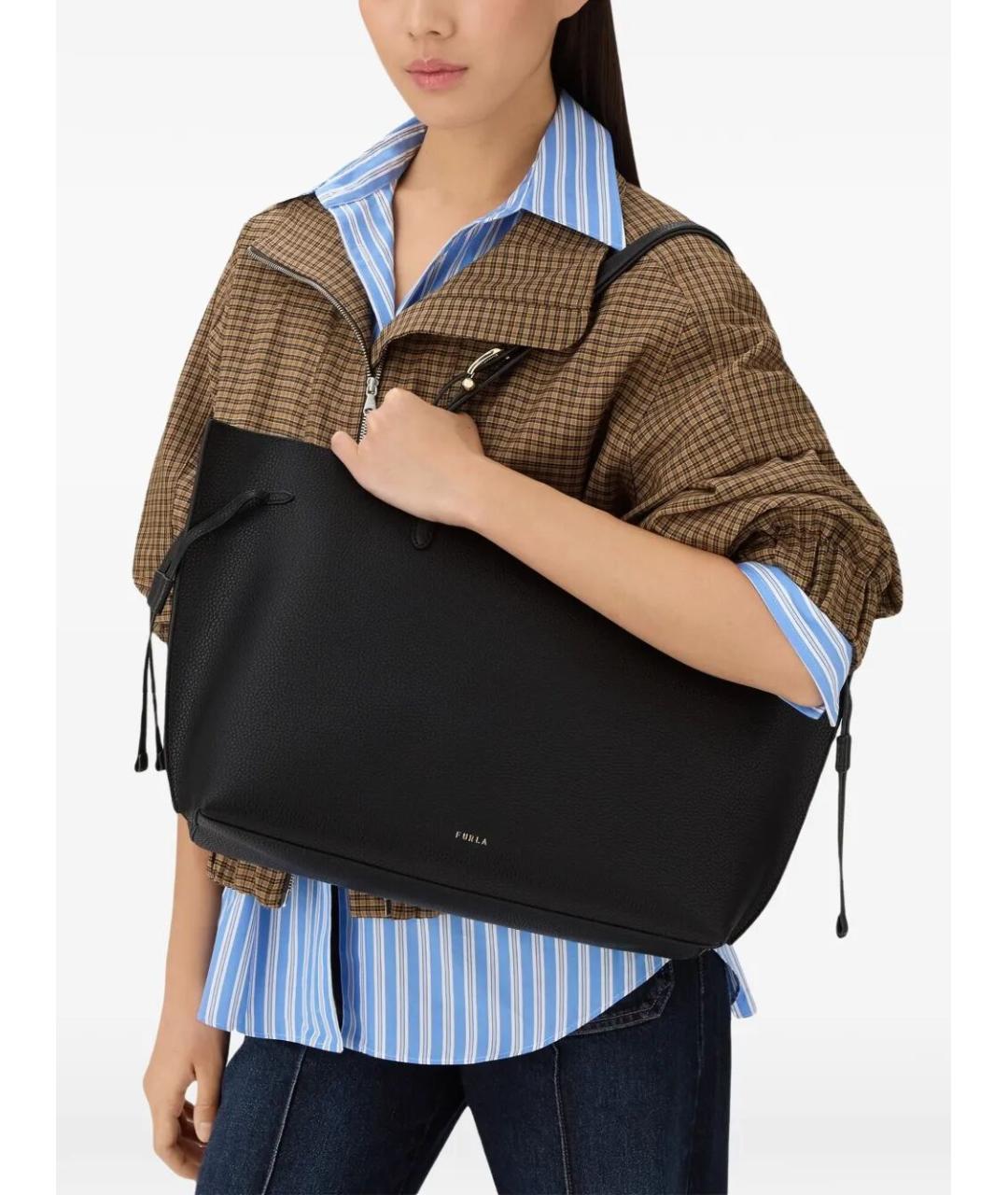 FURLA Черная кожаная сумка тоут, фото 2