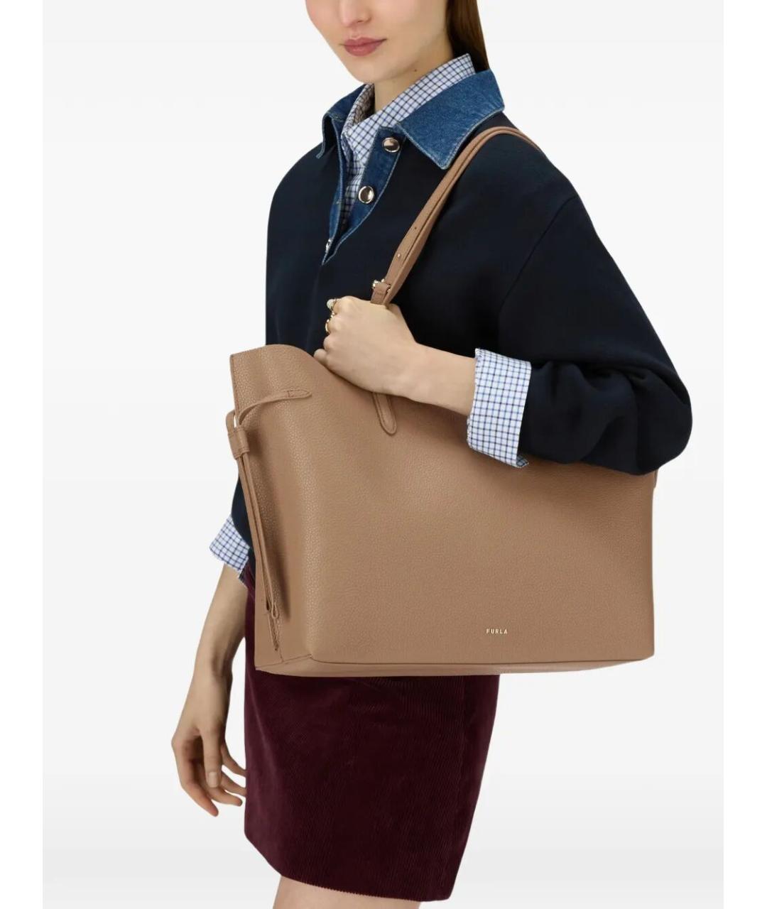 FURLA Бежевая кожаная сумка тоут, фото 2