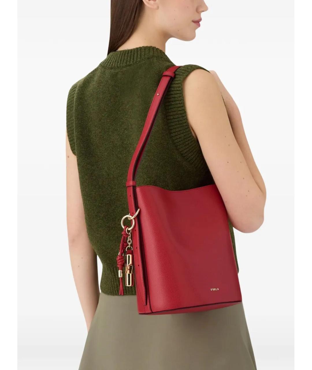 FURLA Красная кожаная сумка с короткими ручками, фото 3
